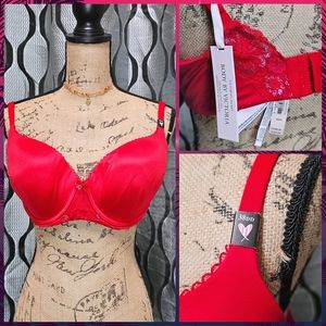 Body by Victoria's Secret -NWT Lace Accented Lined Demi in 'Lipstick Red' Sz 38E